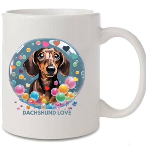 Dachshund love valentine mug with hearts and bubbles  Thumbnail