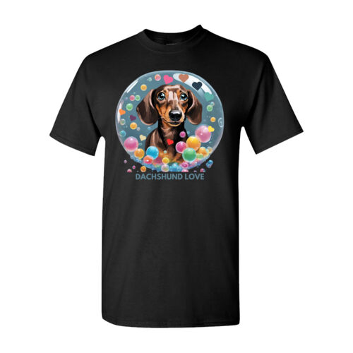 Dachshund love valentine T shirt with hearts and bubbles  Thumbnail
